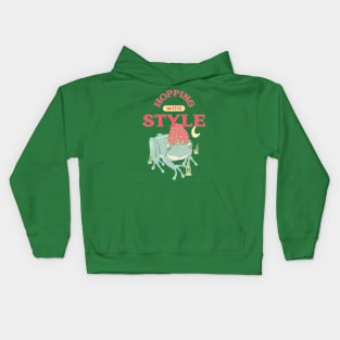 “Hopping With Style” Glamorous Frog Wearing Raspberry As A Hat Kids Hoodie